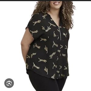 Torrid Short Sleeve V Neck Top With Gold Foil Cheetah Print
